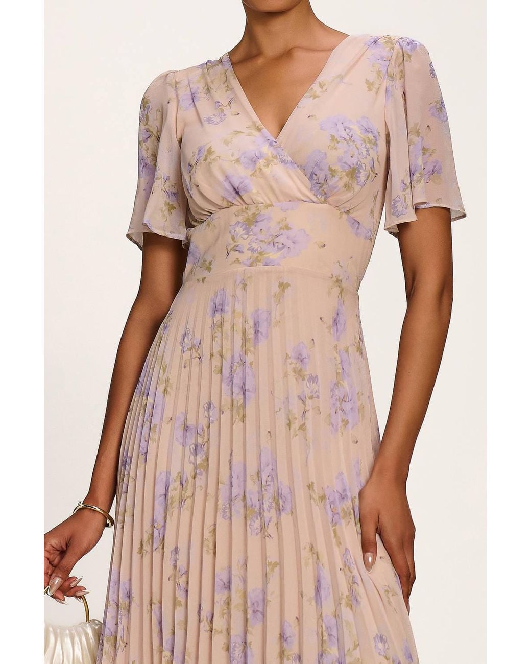 Jolie Moi Natural Chiffon Pleated Maxi Dress