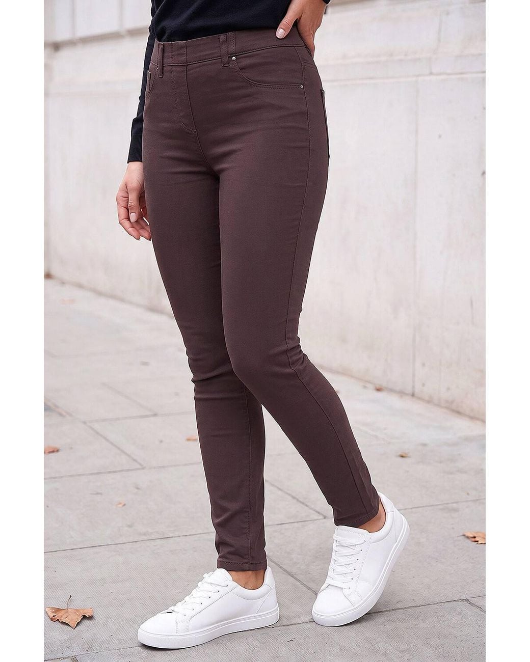 Roman Brown Petite Stretch Denim Elastic Waist Jegging