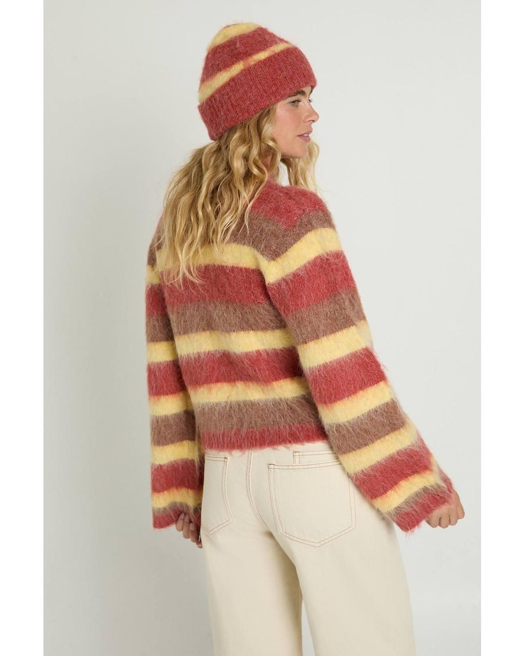 Nasty Gal Multicolor Ombre Stripe Fluffy Rugby Jumper & Beanie Co-Ord