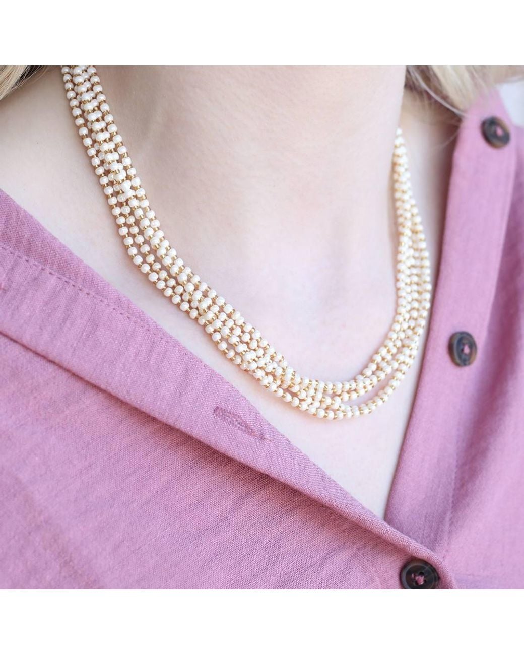 The Colourful Aura Purple Small Multi-Strand Pearl Wedding Statement Necklace & Earring Set
