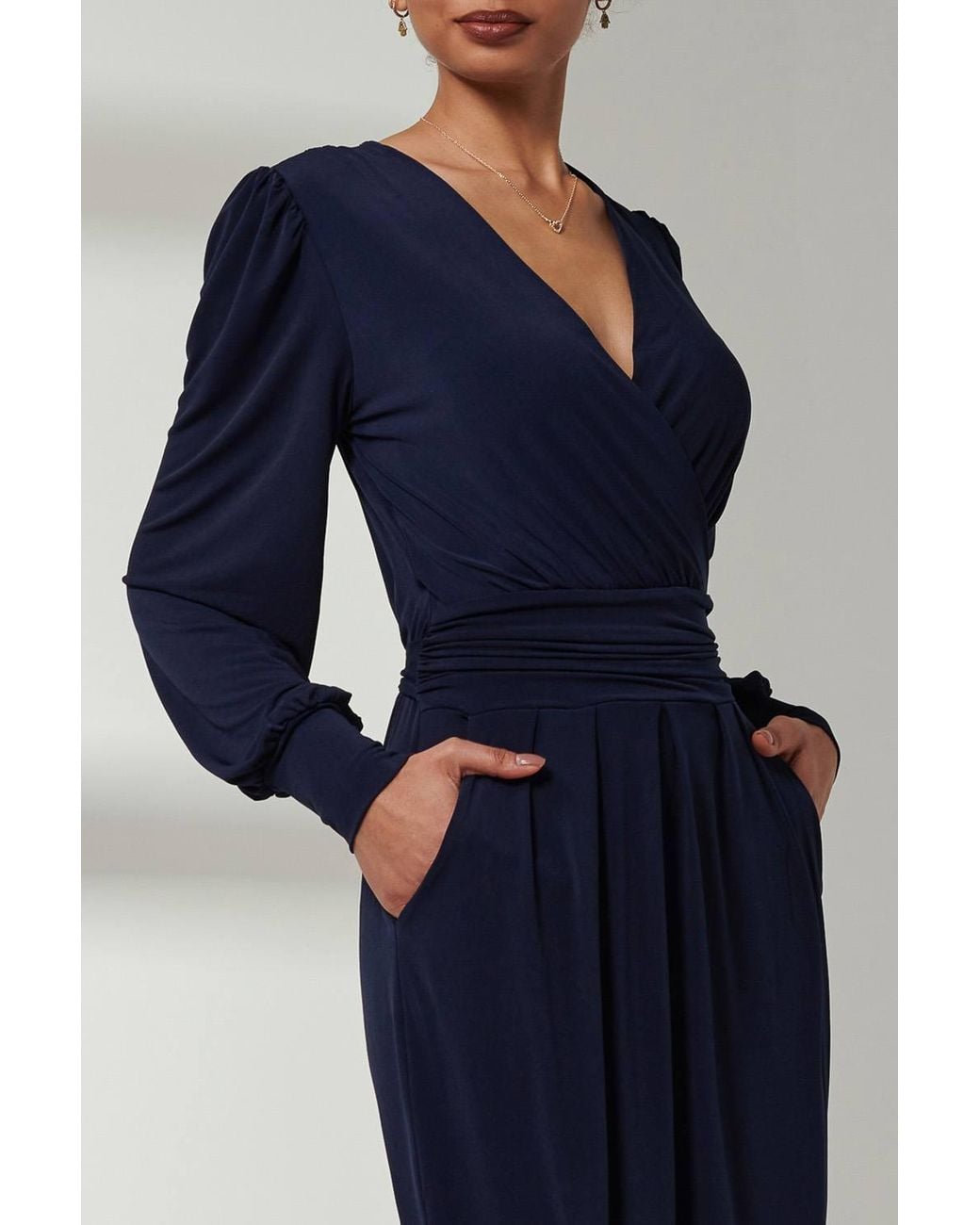 Jolie Moi Blue Kinslee Long Sleeve Pegged Dress