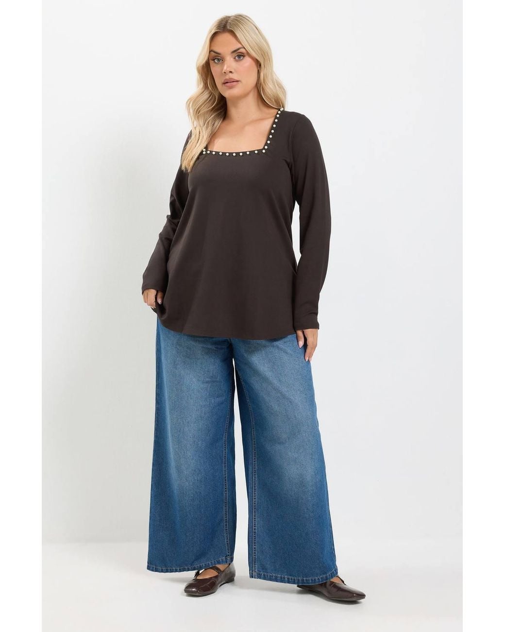 Yours Black Pearl Trim Long Sleeve Top
