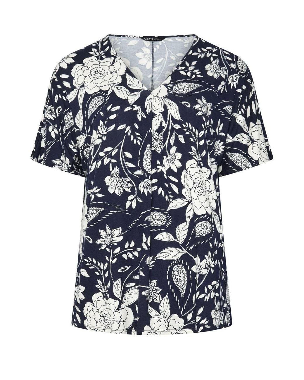 Yours Blue Floral Print Pleat Front Top