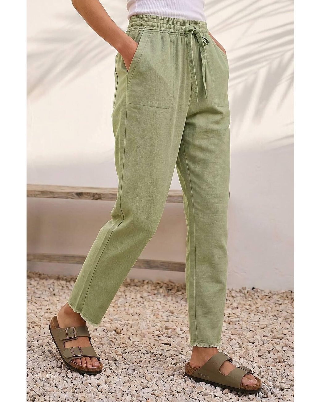 Roman Green Petite Elasticated Waist Trouser