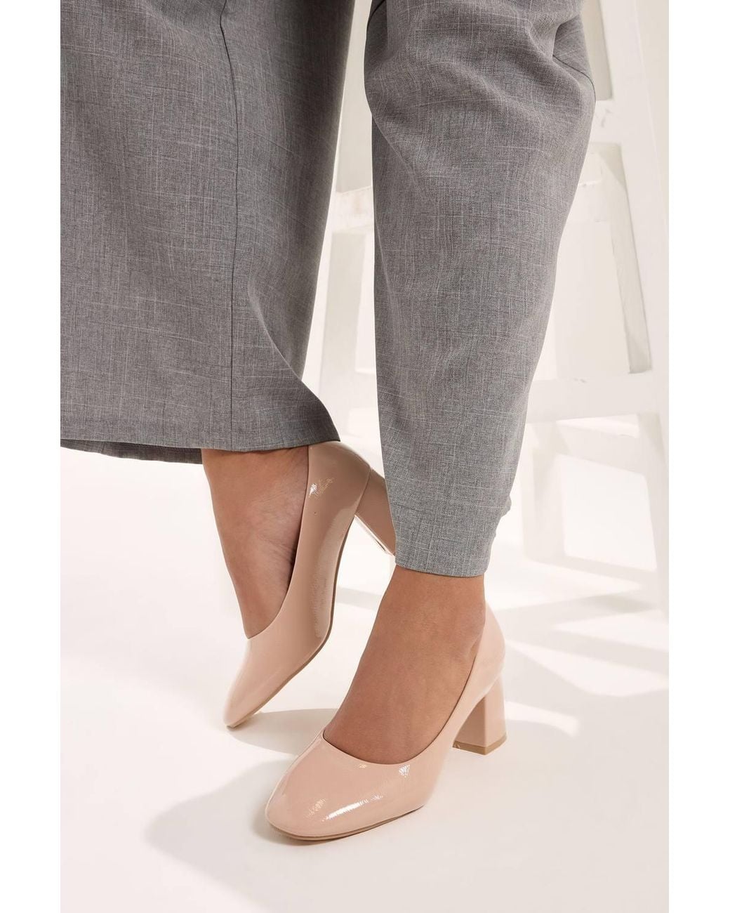Yours Gray Faux Leather Block Heel Court Shoes