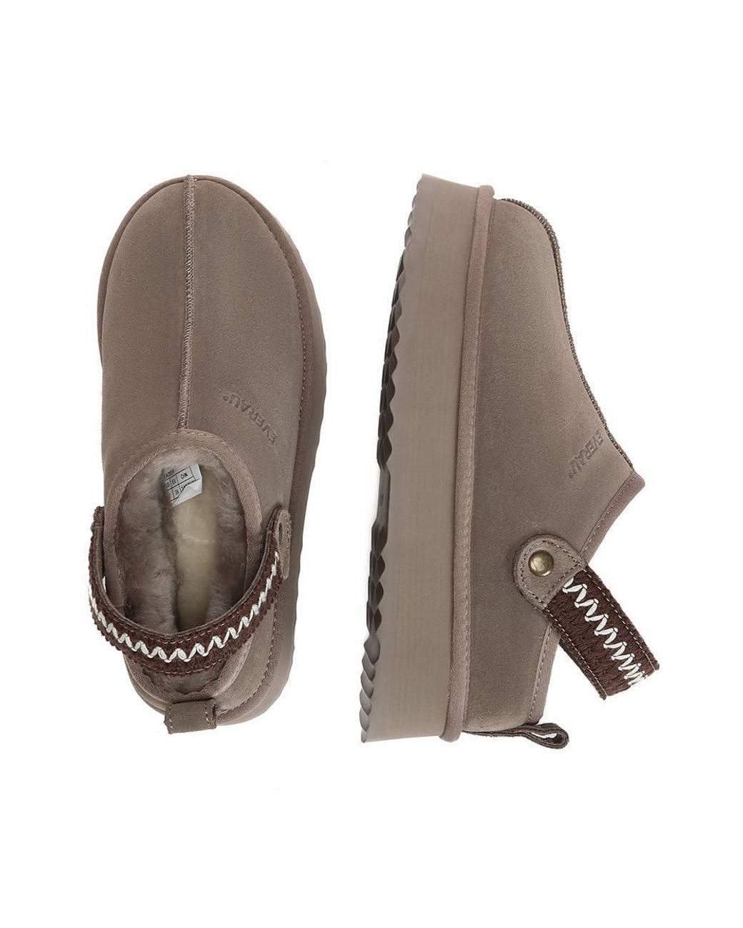EverAu Australia Brown Sheepskin Wool Maeve Platform Slippers With Eva Sole