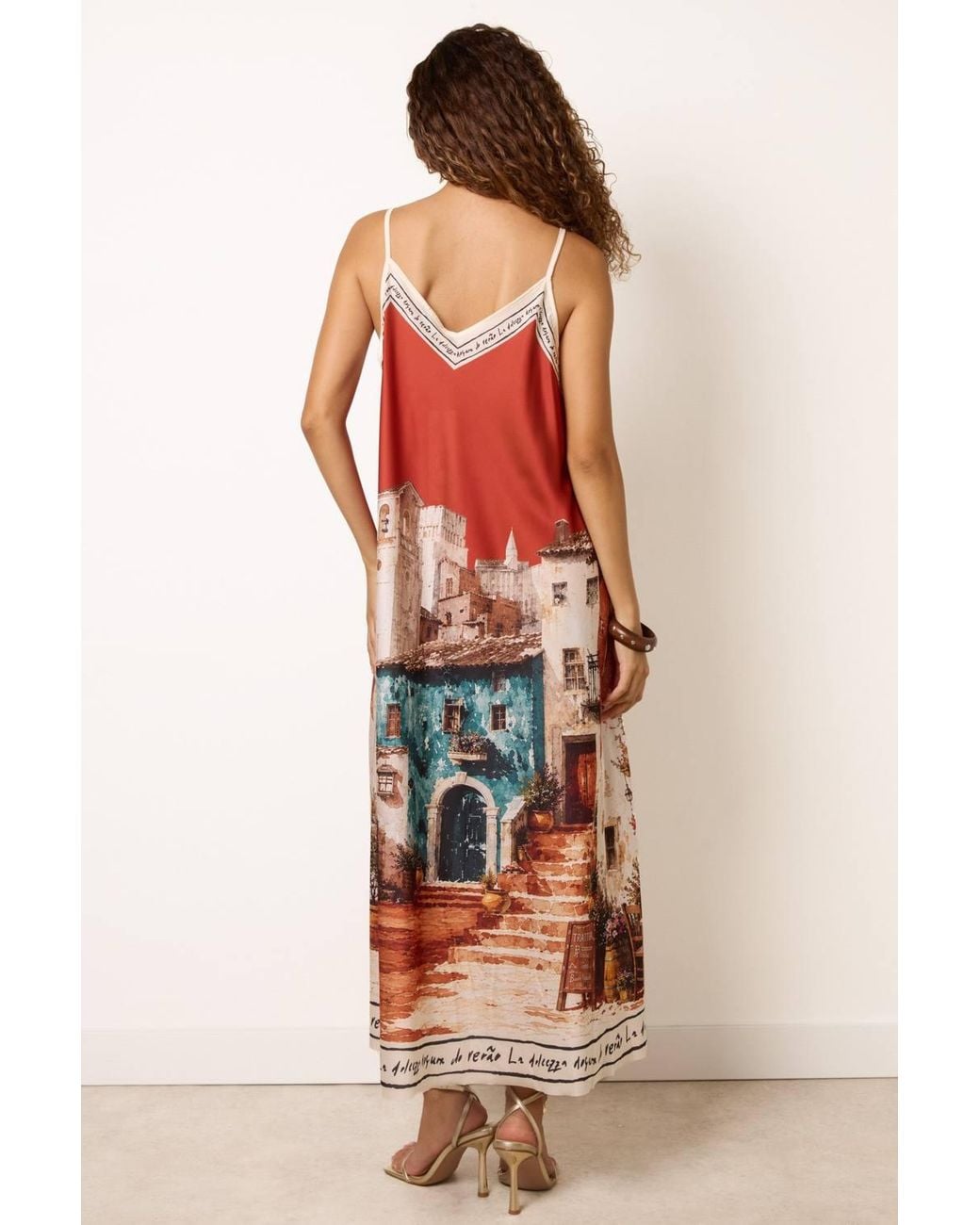 Blue Vanilla Red Strappy V-Neck Midi Dress