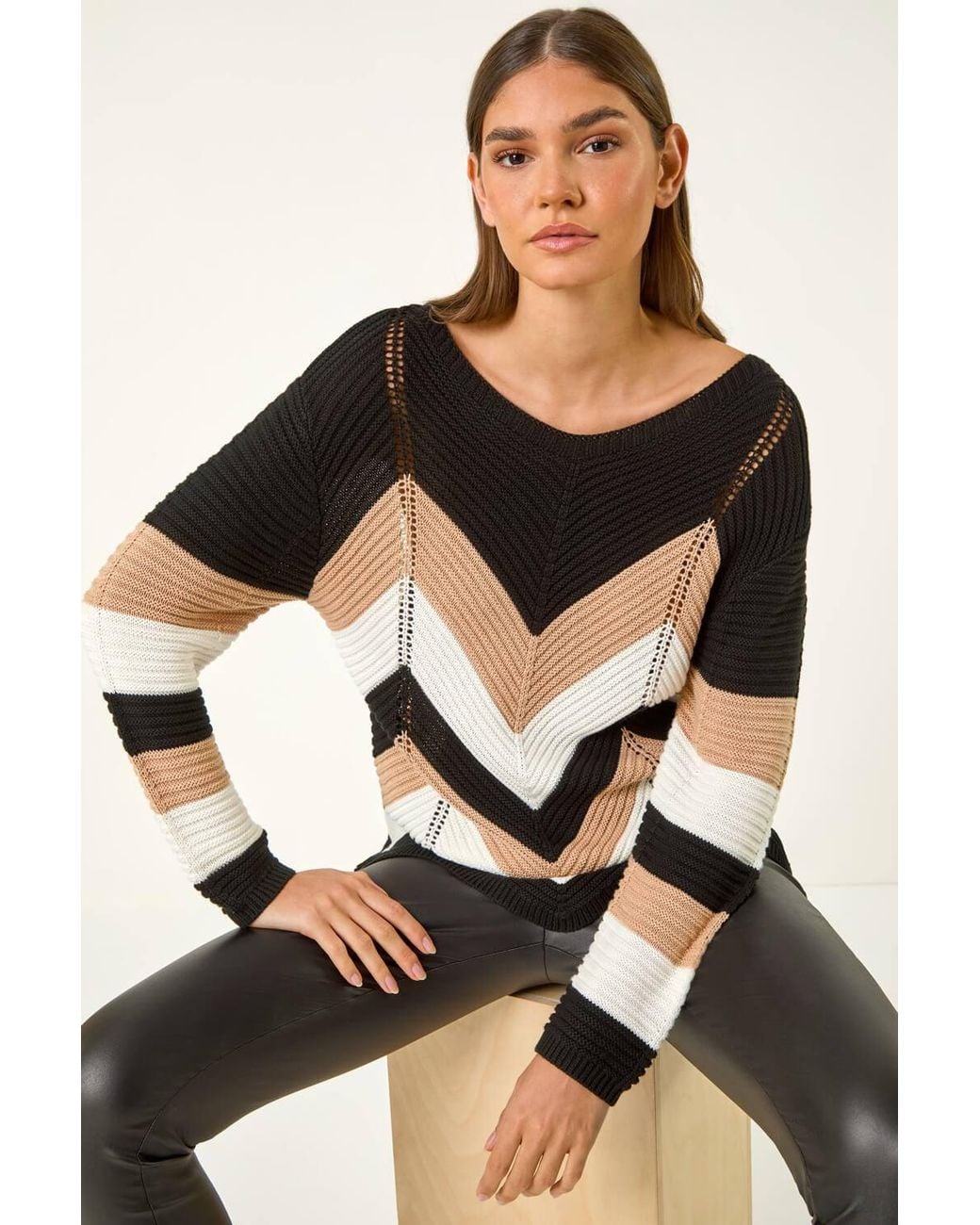 Roman Black Chevron Colour Block Jumper