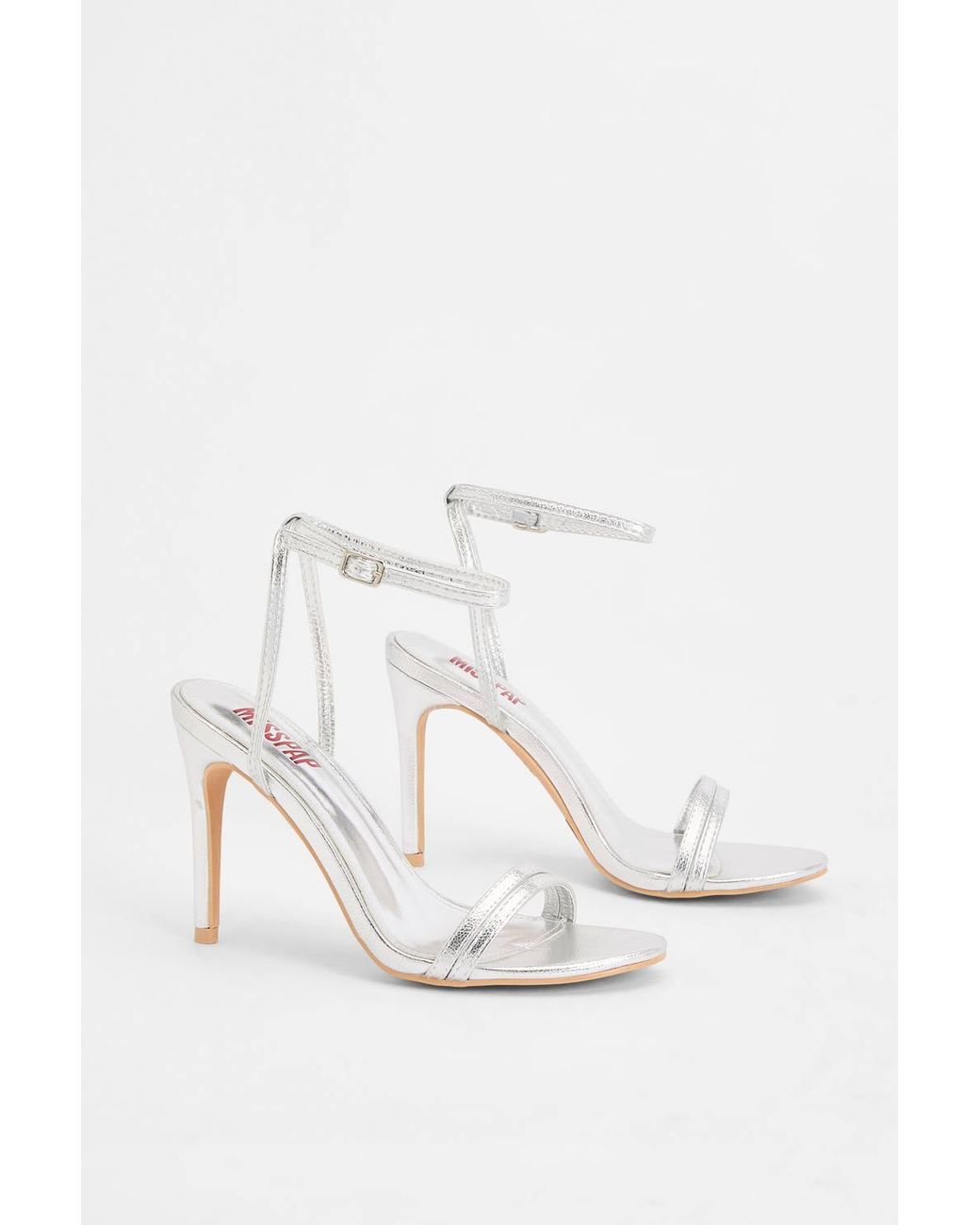 MissPap Natural Faux Metallic Leather Double Strap Barely There Heeled Sandals