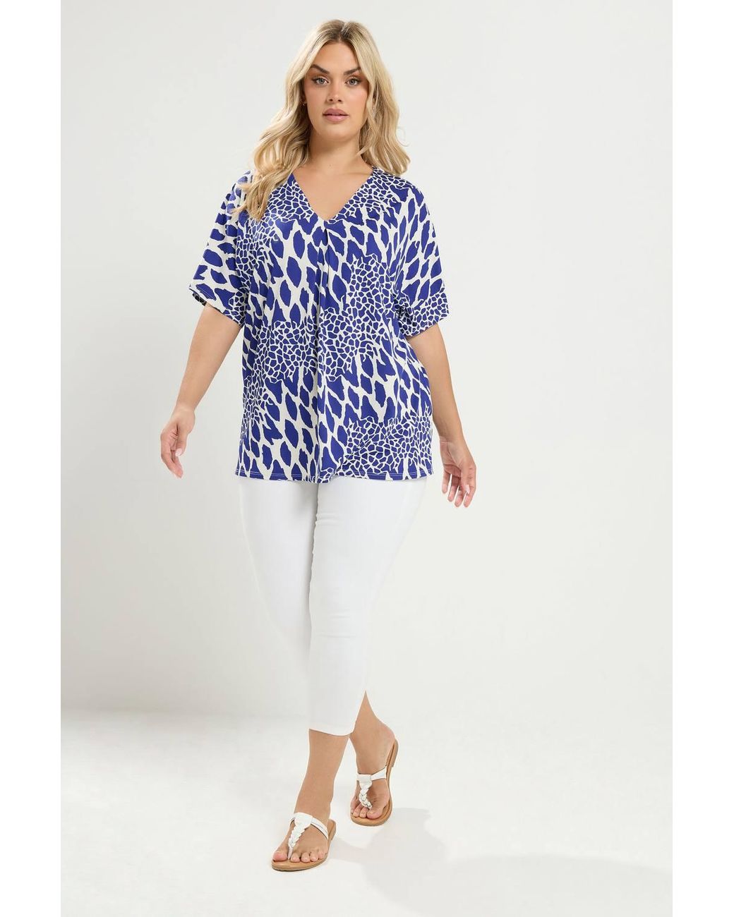 Yours Blue Abstract Pleat Front Top