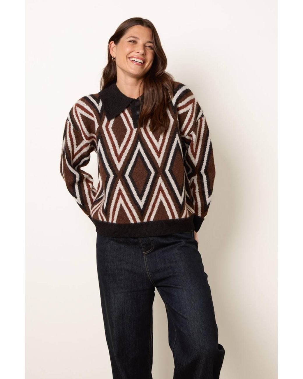 Blue Vanilla Blue Multi Long Sleeve Slip On Collared Jumper