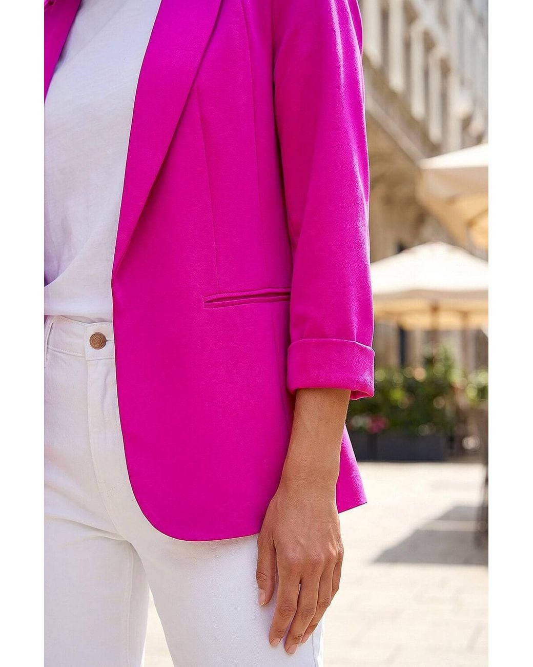 Roman Pink Petite 3/4 Sleeve Classic Stretch Blazer