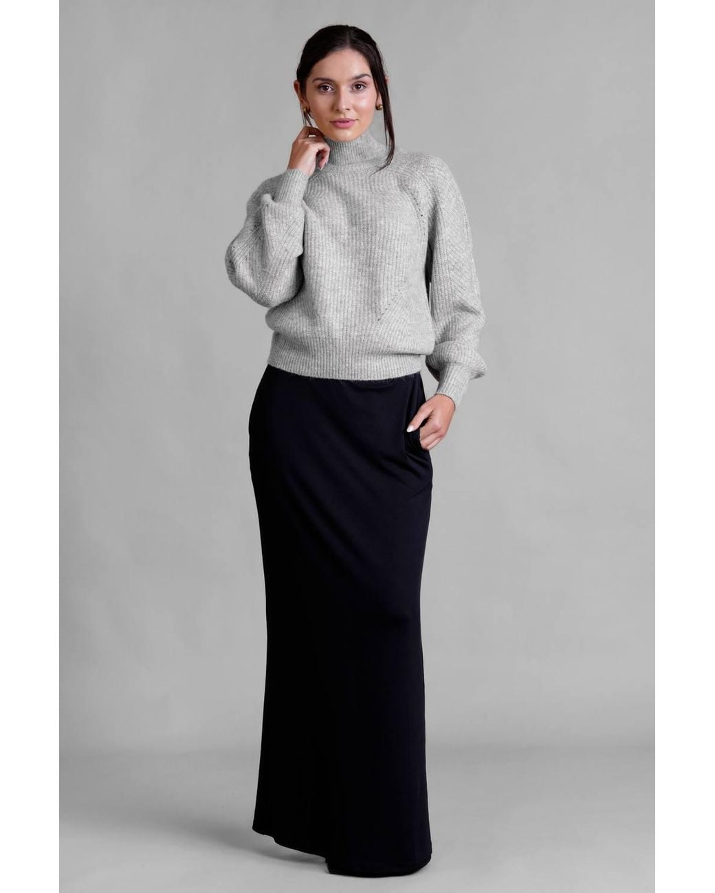 Enorsia Gray Funnel Neck Jumper