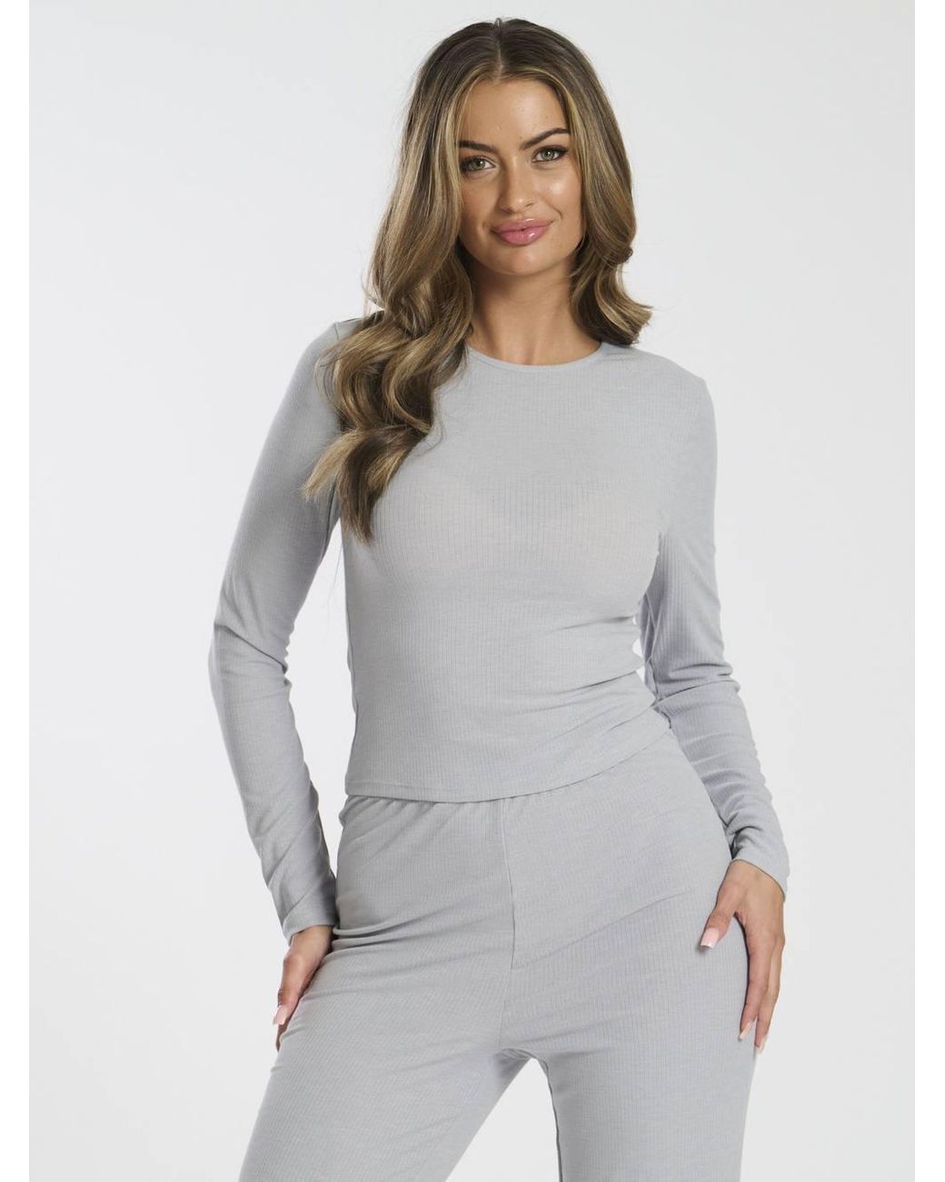Loungeable White Long Sleeve Top & Flare Legging Lounge Set