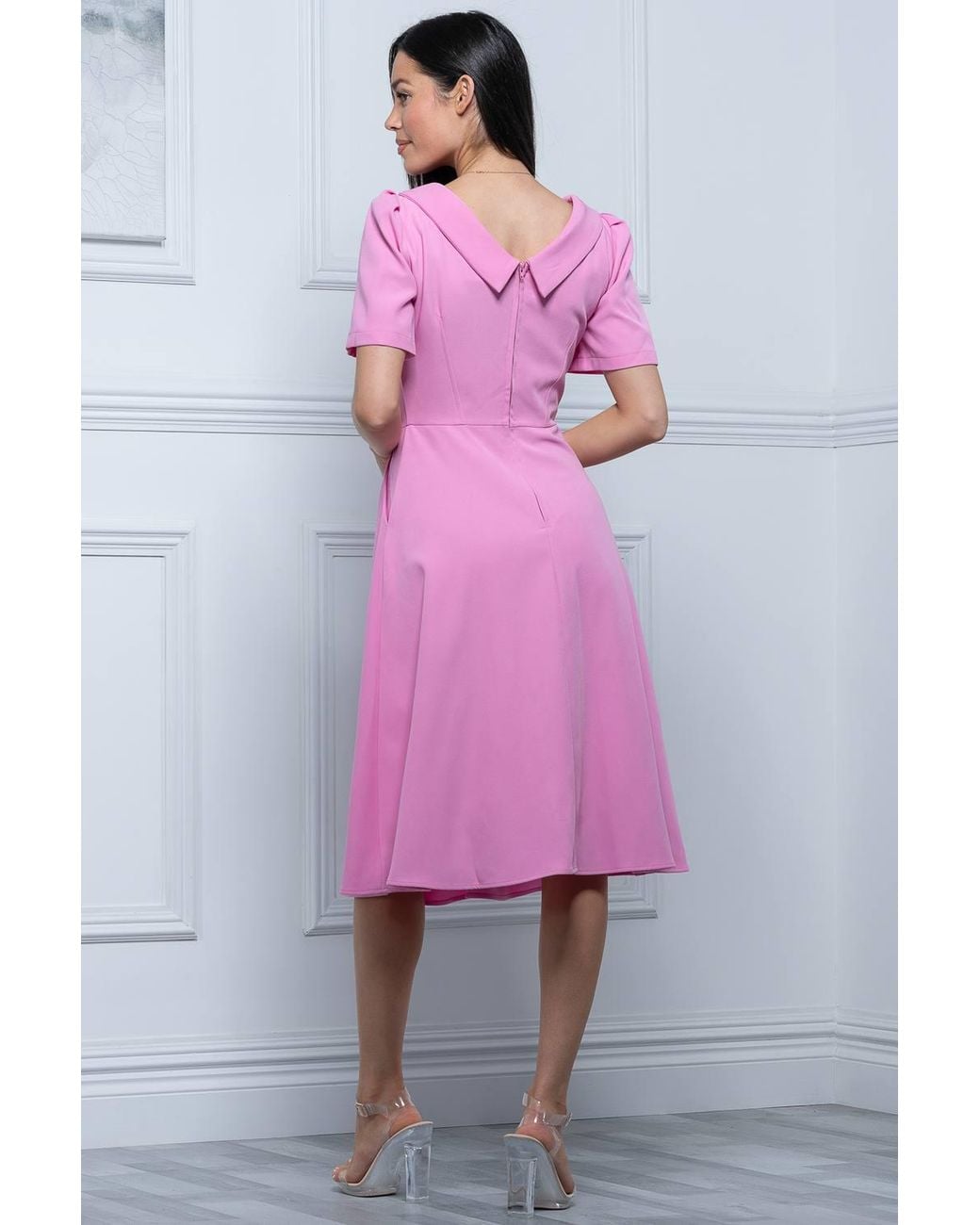 Jolie Moi Pink Debora Button Neck Dress
