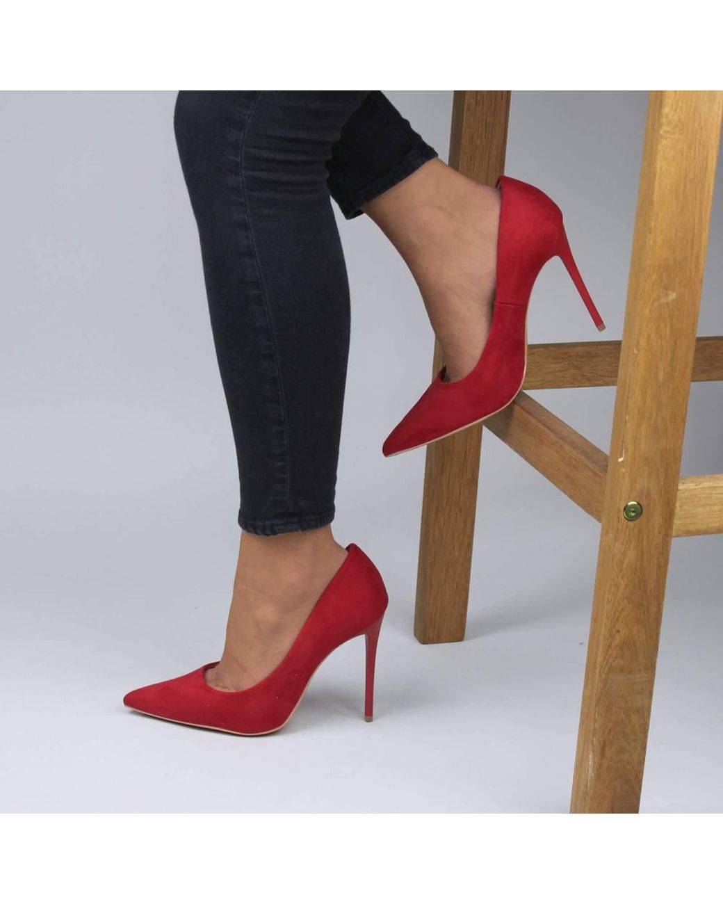 AJVANI Red High Stiletto Heel Pointed Toe Court Shoes