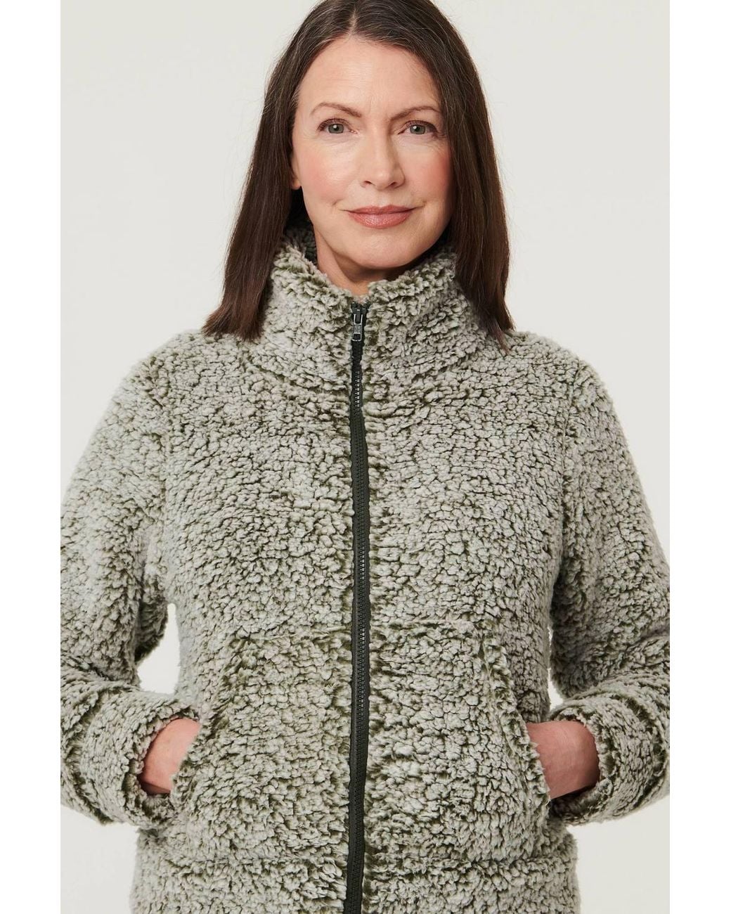 Izabel London Gray Teddy Textured Relaxed Zip-Up Jacket