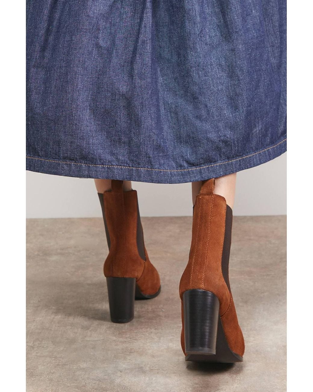 Oasis Blue Moss Suede Chelsea High Block Heel Ankle Boots