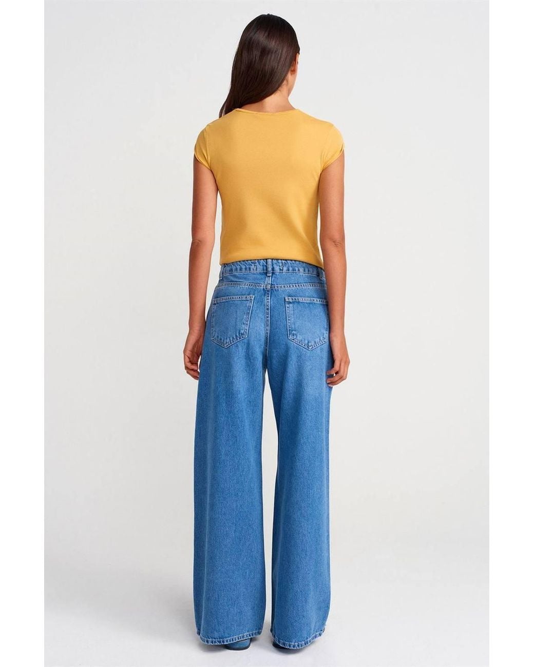 Dilvin Blue High-Waist Wide-Leg Denim Jeans