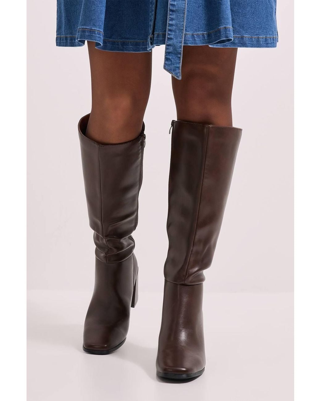 Dorothy Perkins Black Kristen Faux Leather Square Toe High Heel Knee Boots