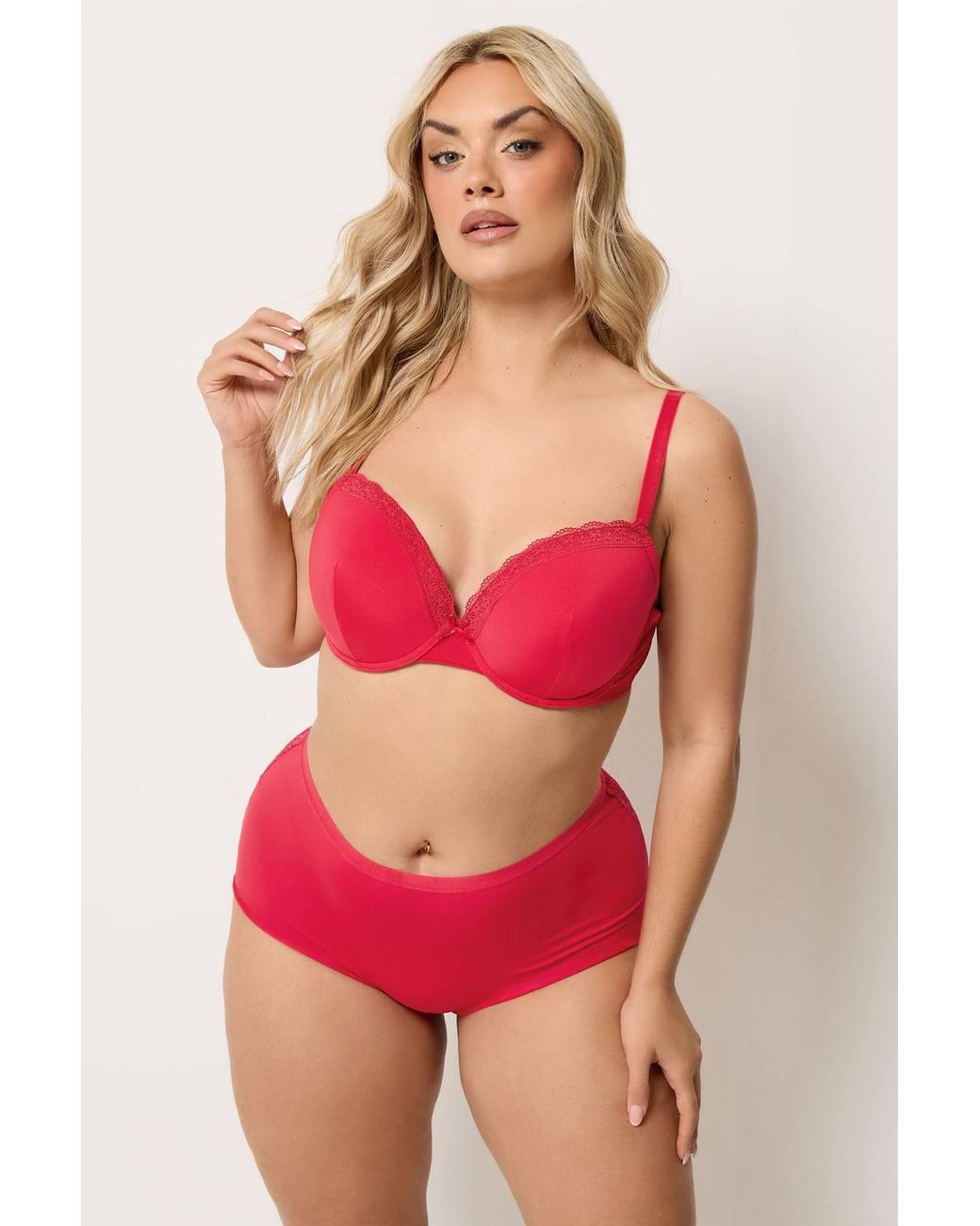 Yours Red 3 Pack Lace Back Briefs