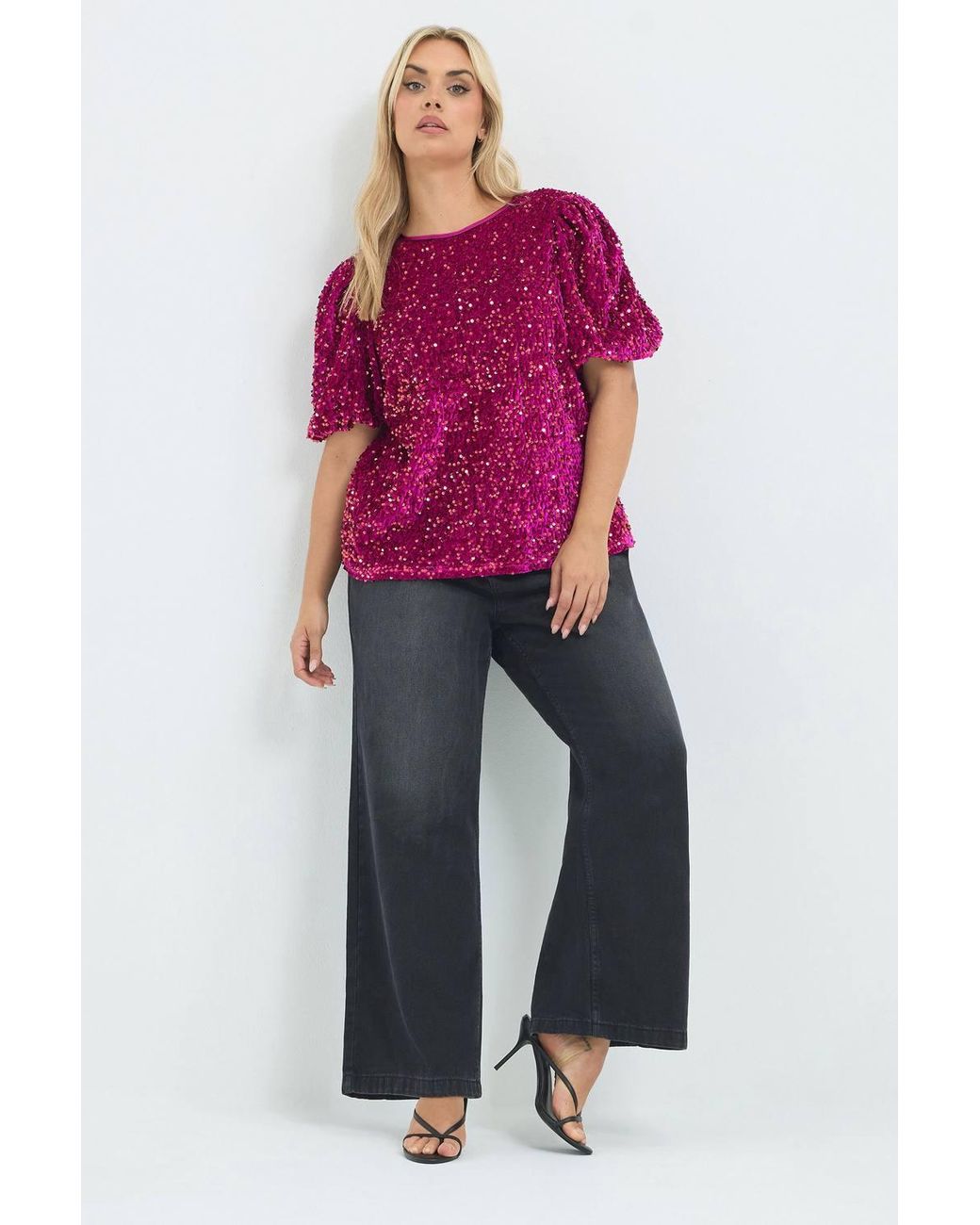 Yours Red Puff Sleeve Sequin Top