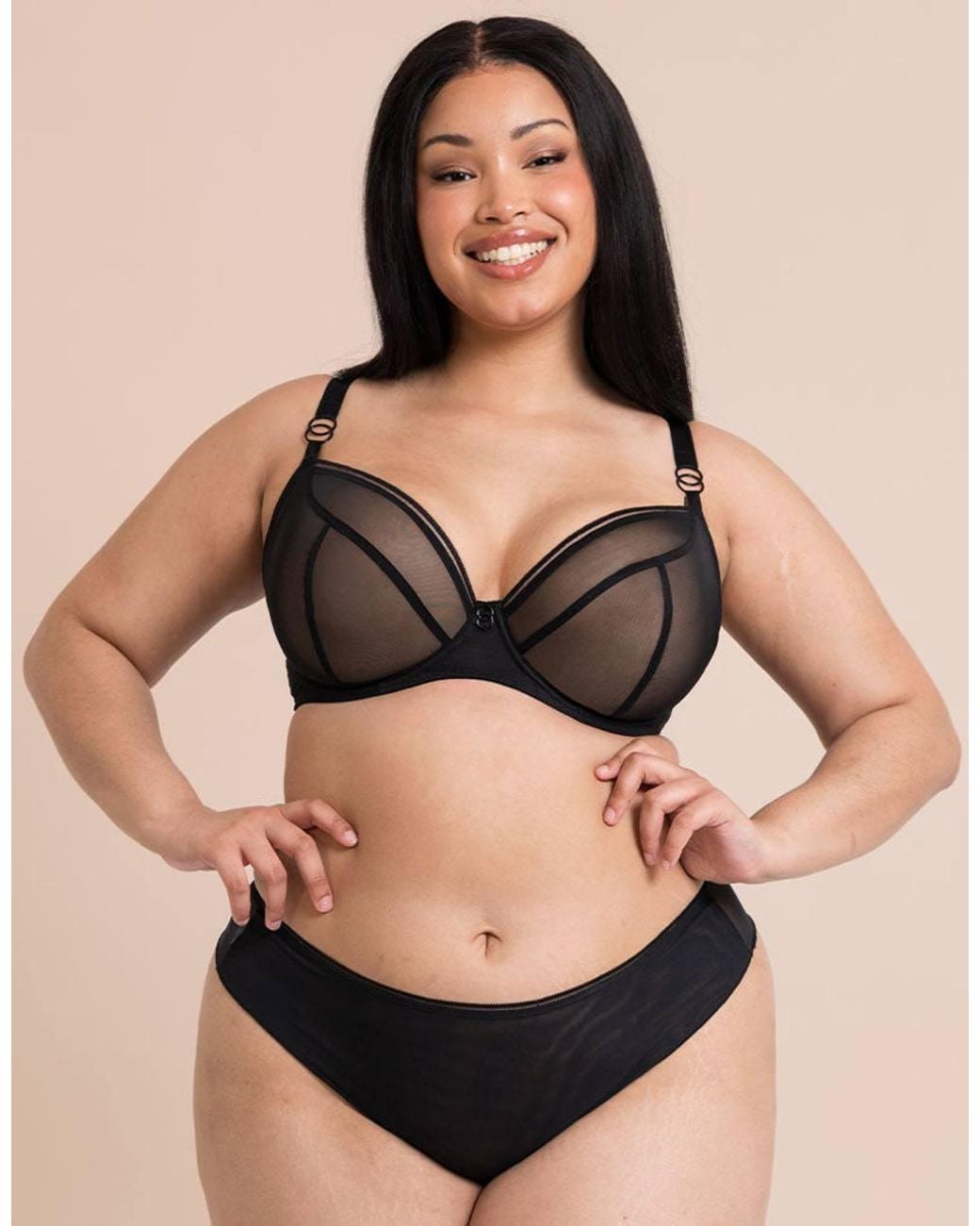 Curvy Kate Black Lifestyle Plunge Bra Wired Mesh Lingerie