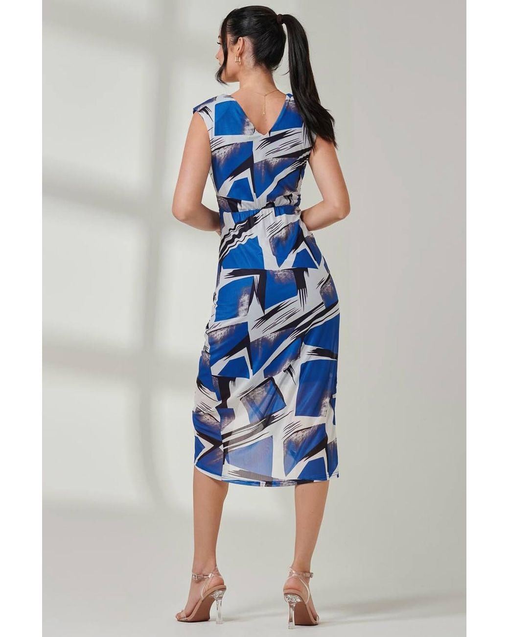Jolie Moi Blue Mesh Wrap Ruched Bodycon Dress