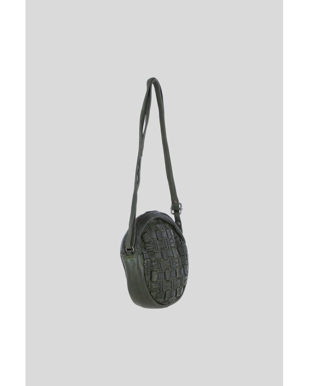 Ashwood Leather Green Leather Round Woven Crossbody Bag W/ Adjustable Strap