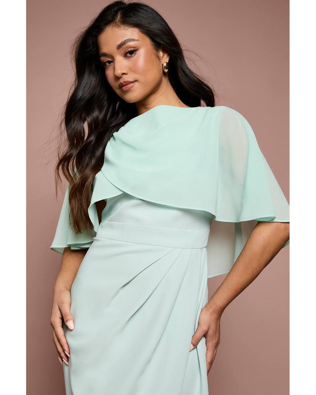 Coast Green Petite Chiffon Cape Midi Dress