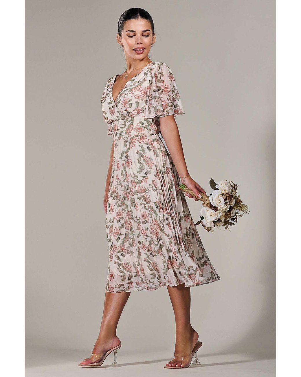 Jolie Moi Pink Petite Chiffon Pleated Midaxi Dress