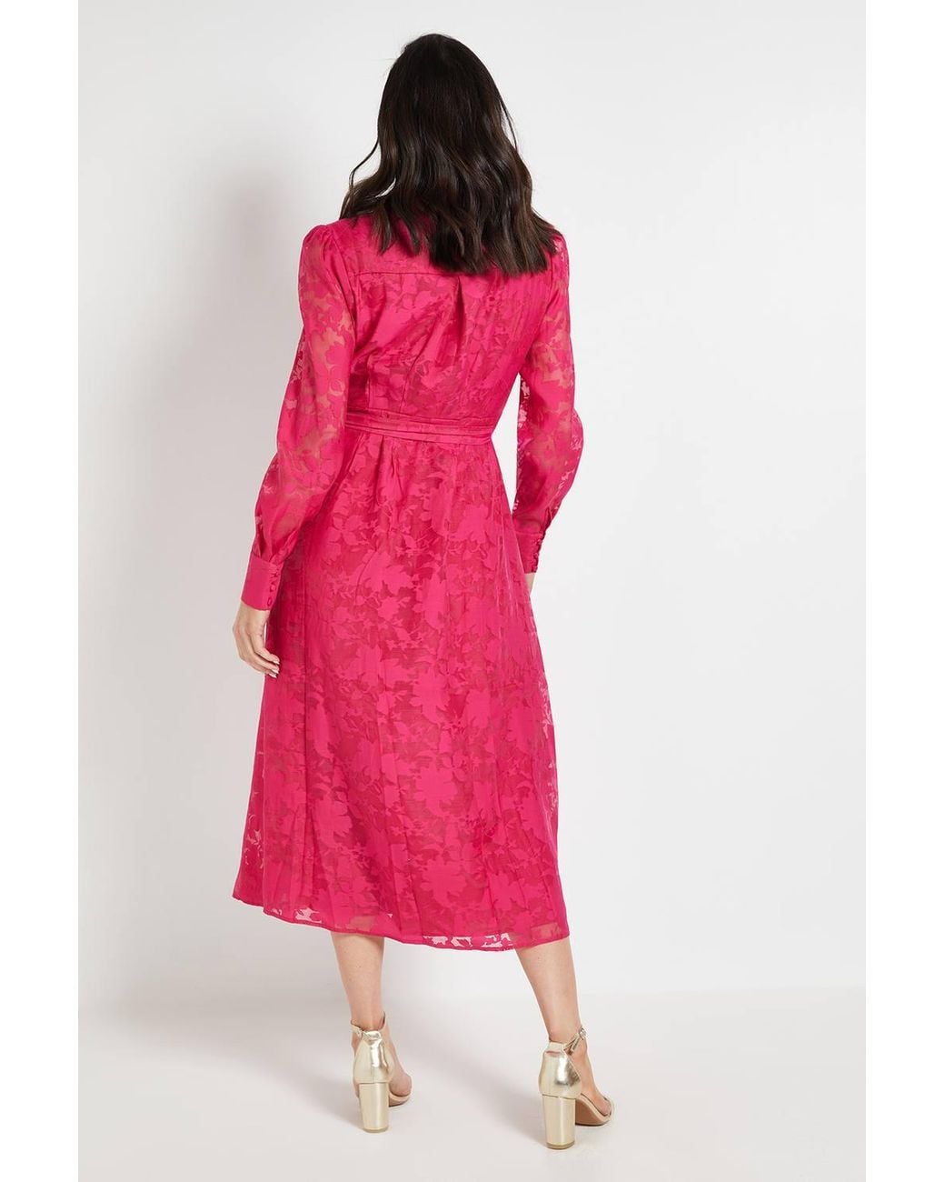 Wallis Pink Floral Organza Belted Midi Dress