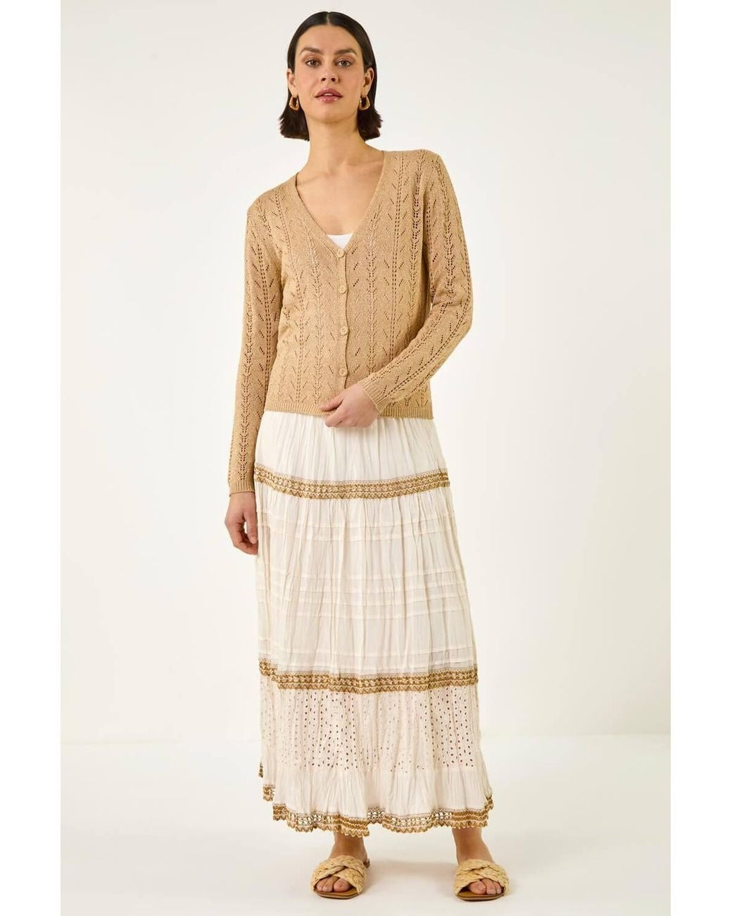 Roman Brown Shimmer Button Knit Cardigan