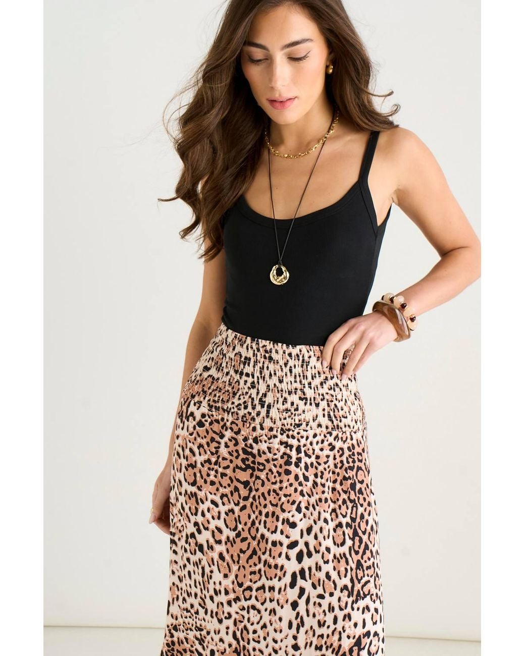 Gini London Natural Animal Print Elasticated Waist Skater Skirt