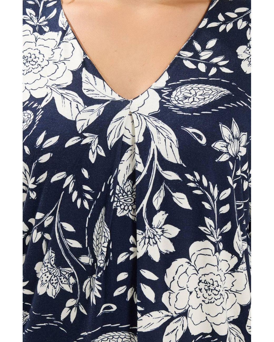 Yours Blue Floral Print Pleat Front Top