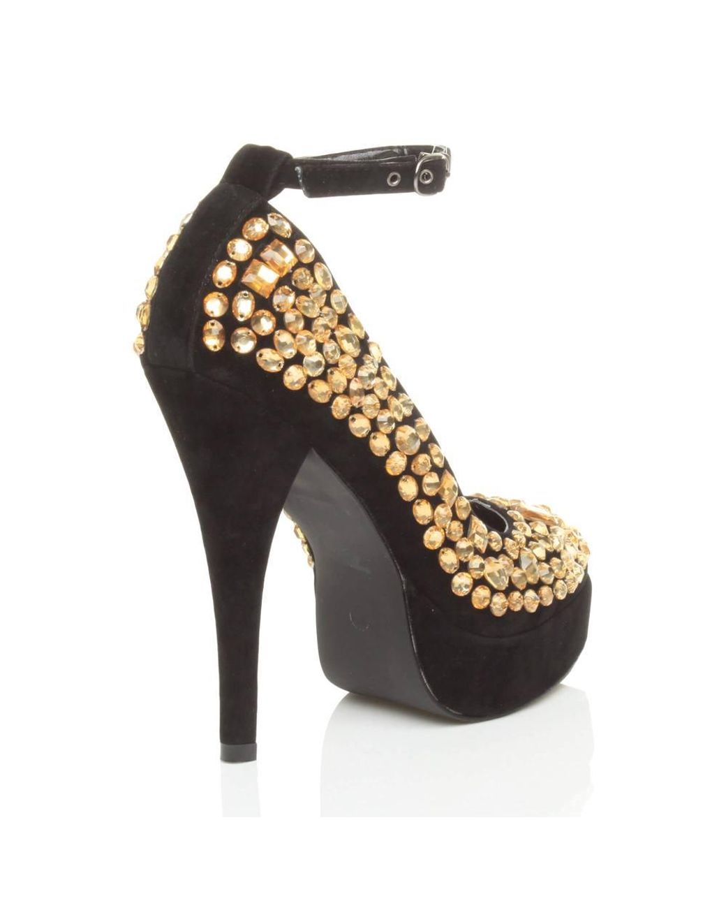 AJVANI Metallic High Heel Ankle Strap Gem Court Shoes