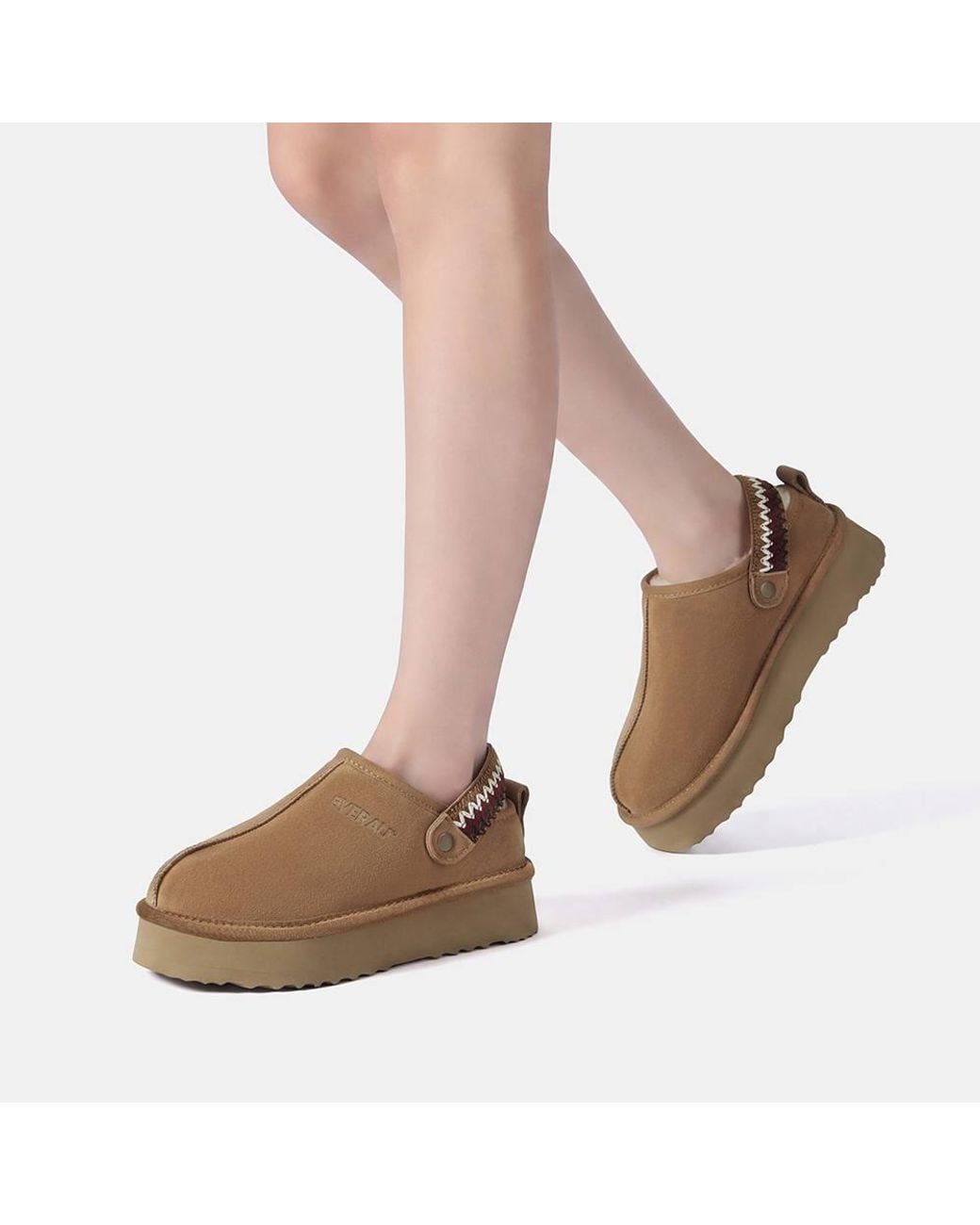 EverAu Australia Brown Sheepskin Wool Maeve Platform Slippers With Eva Sole