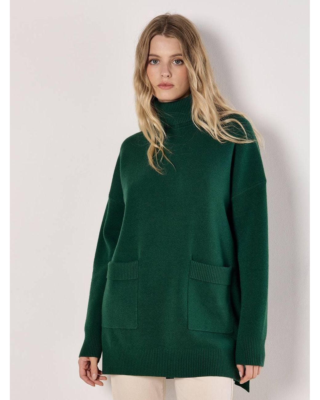 Apricot Green Oversized Tunic Roll Neck Jumper