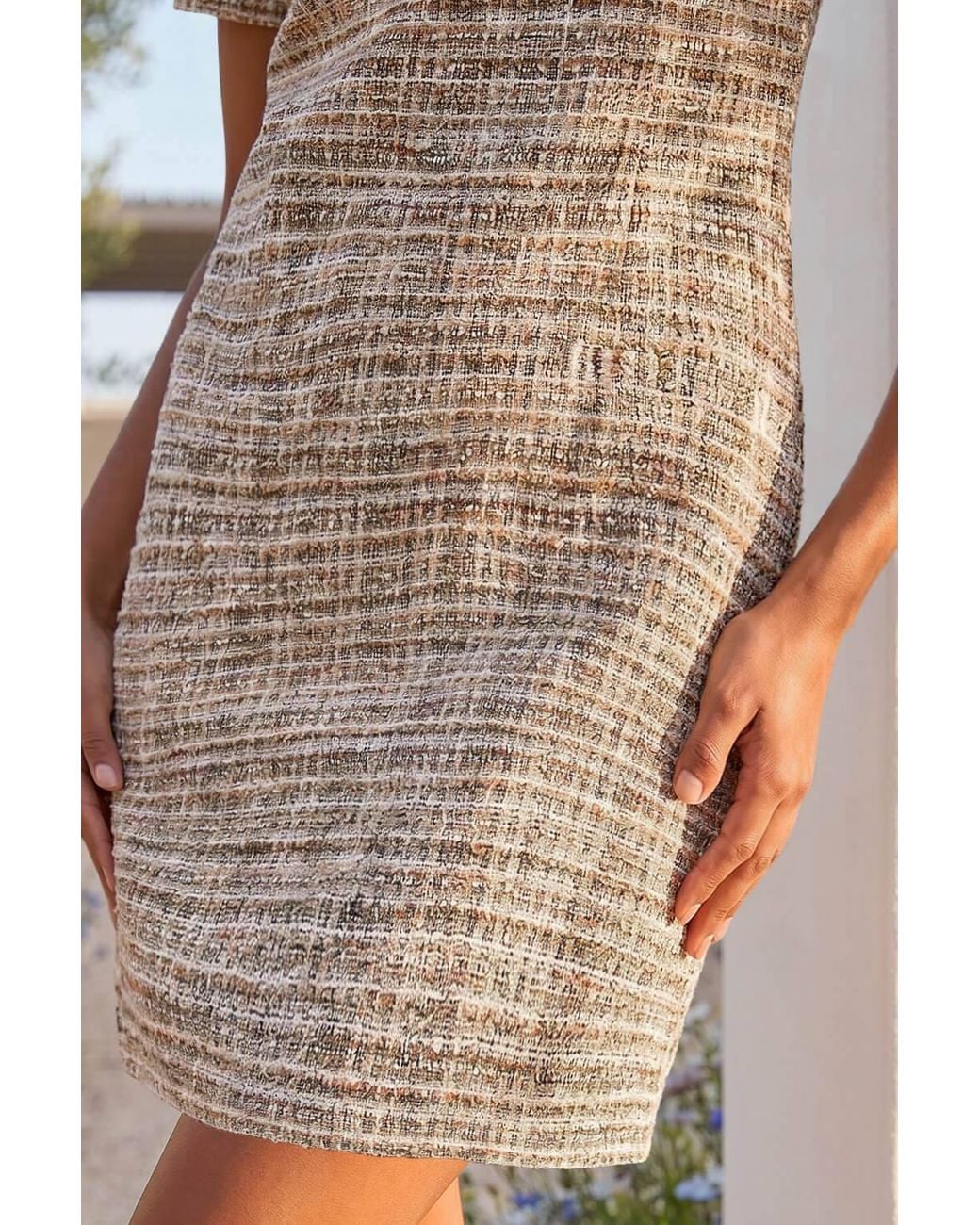 Roman Brown Textured Pocket Stretch Shift Dress