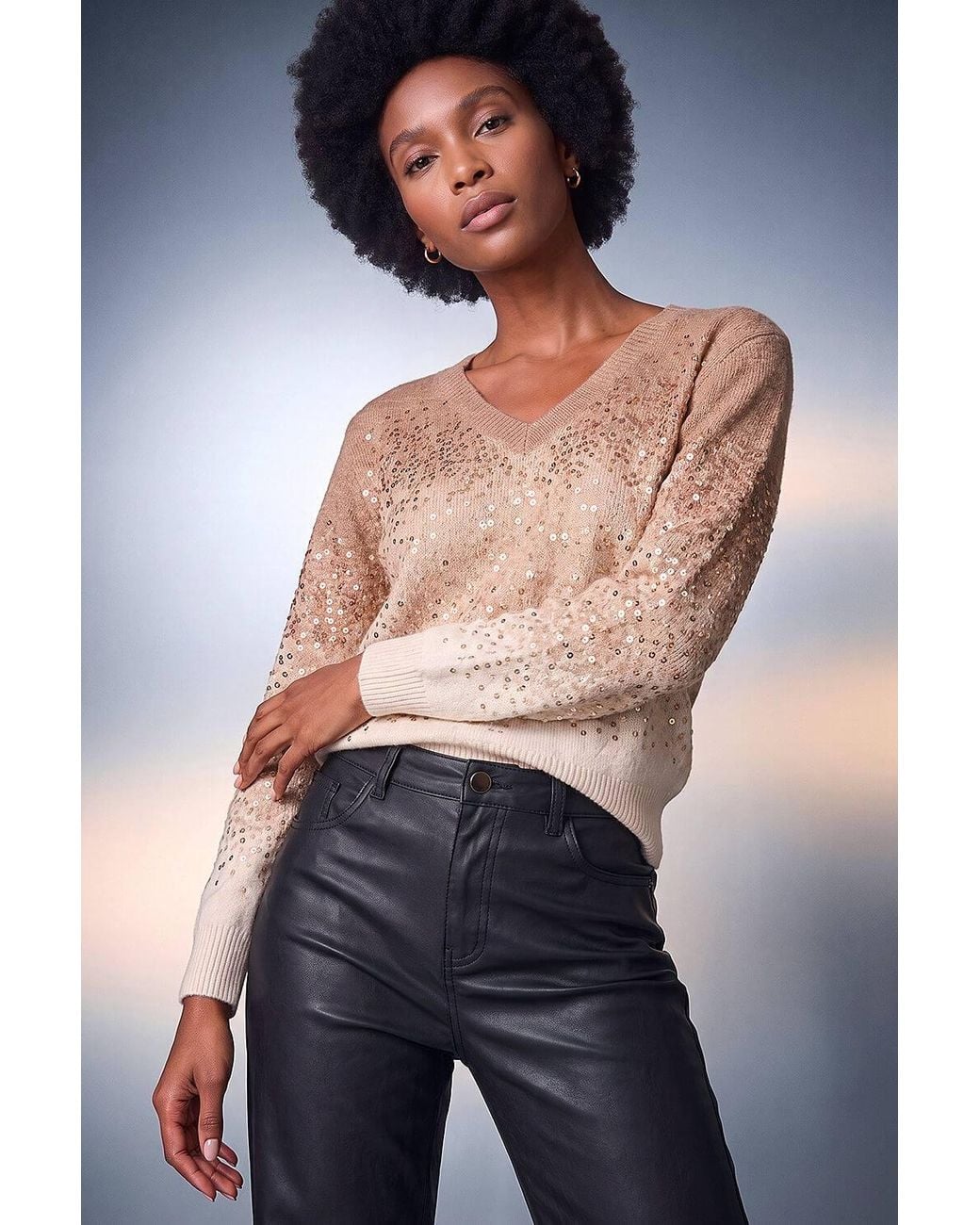 Roman Red Sparkly Ombre V-Neck Knit Jumper