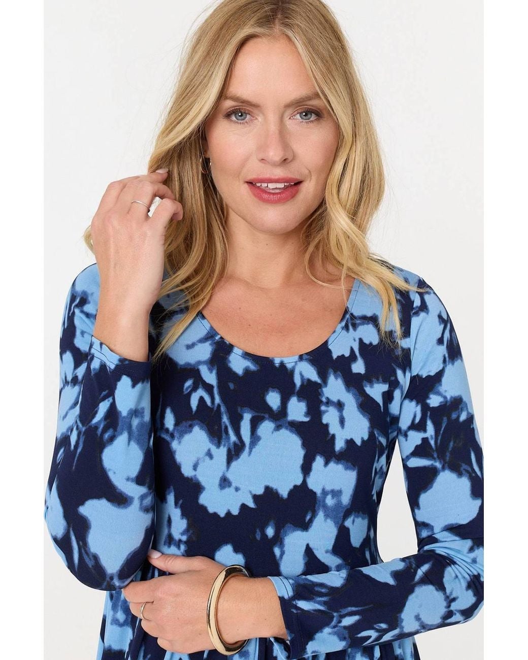 Izabel London Blue Floral Long Sleeve Jersey Maxi Dress