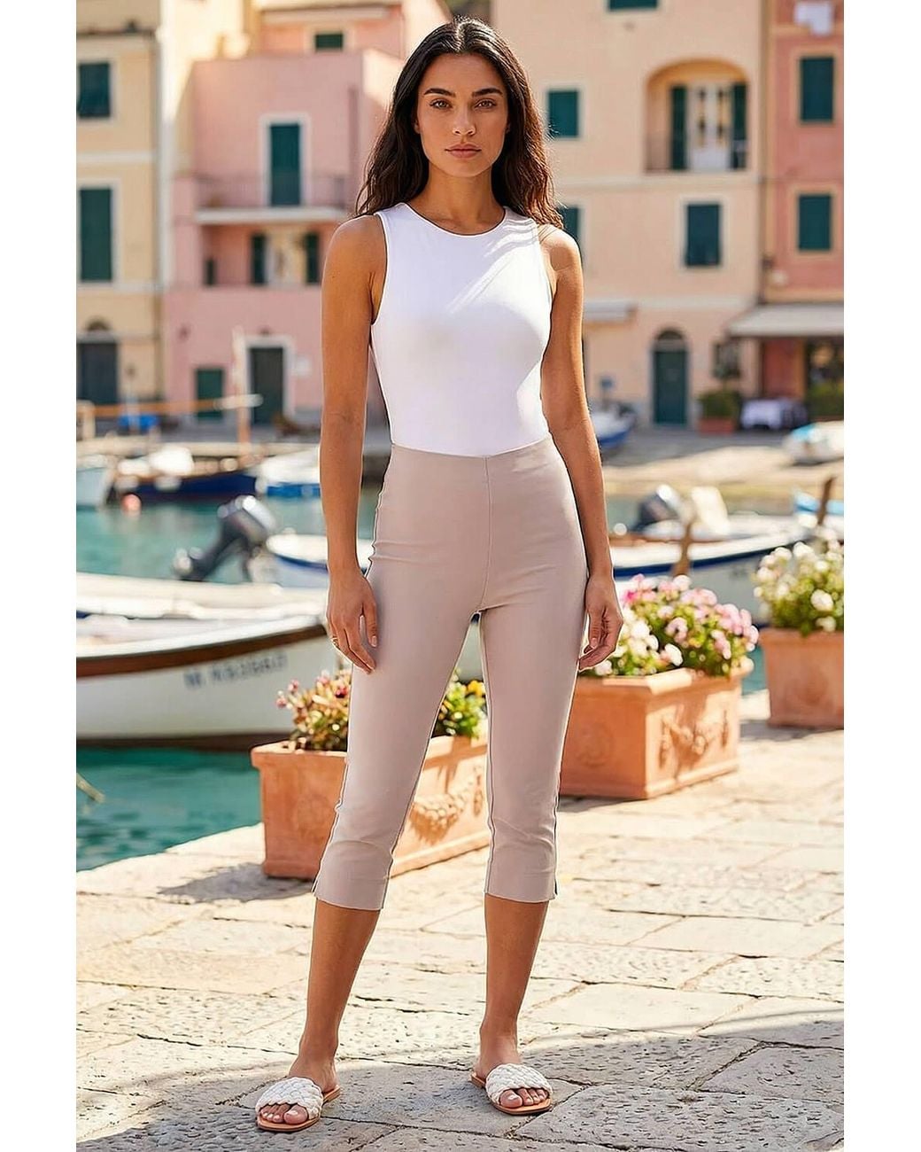 Roman Natural Cropped Stretch Trouser Capri Summer Leggings 3/4 Pedal Pushers