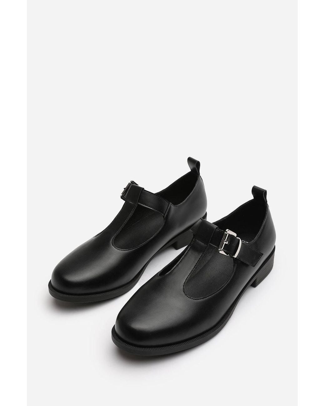 Where's That From Black 'Piper' Wide Fit Mary Jane Loafers W/ Buckle Strap