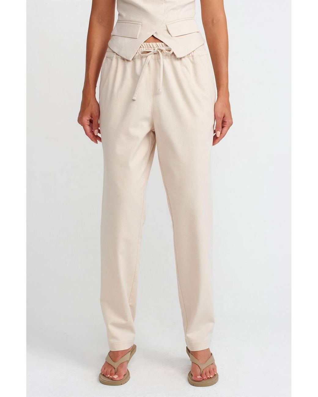 Dilvin White Linen-Blend Jogger Pants
