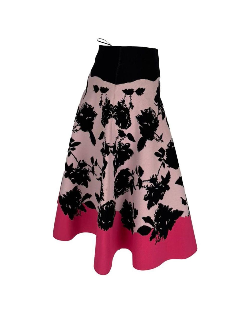 McQueen Black Preloved Rose-Jacquard Knit Flare Midi Skirt