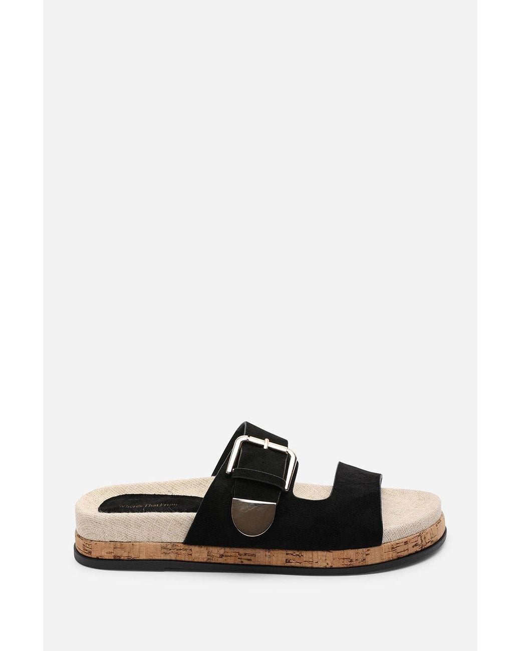 Where's That From Metallic 'Brelia' Dual Strap Flat Sandals W/ Buckle Closure