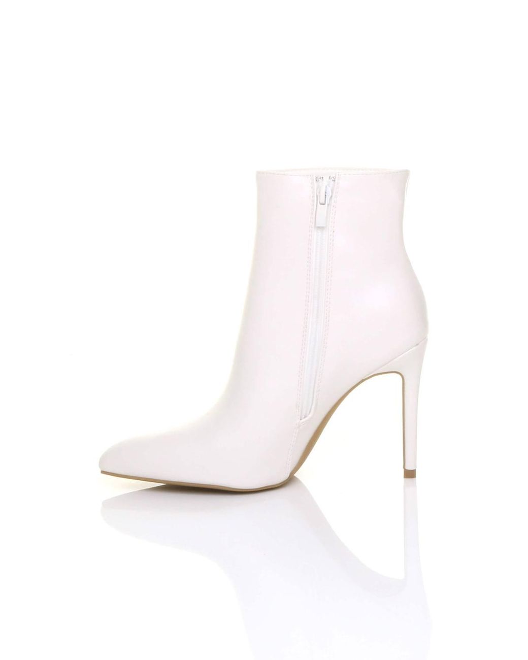 AJVANI White High Heel Pointed Toe Ankle Boots
