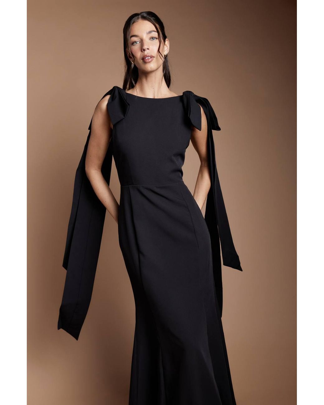 Coast Black Bow Detail Button Back Column Maxi Bridesmaid Dress