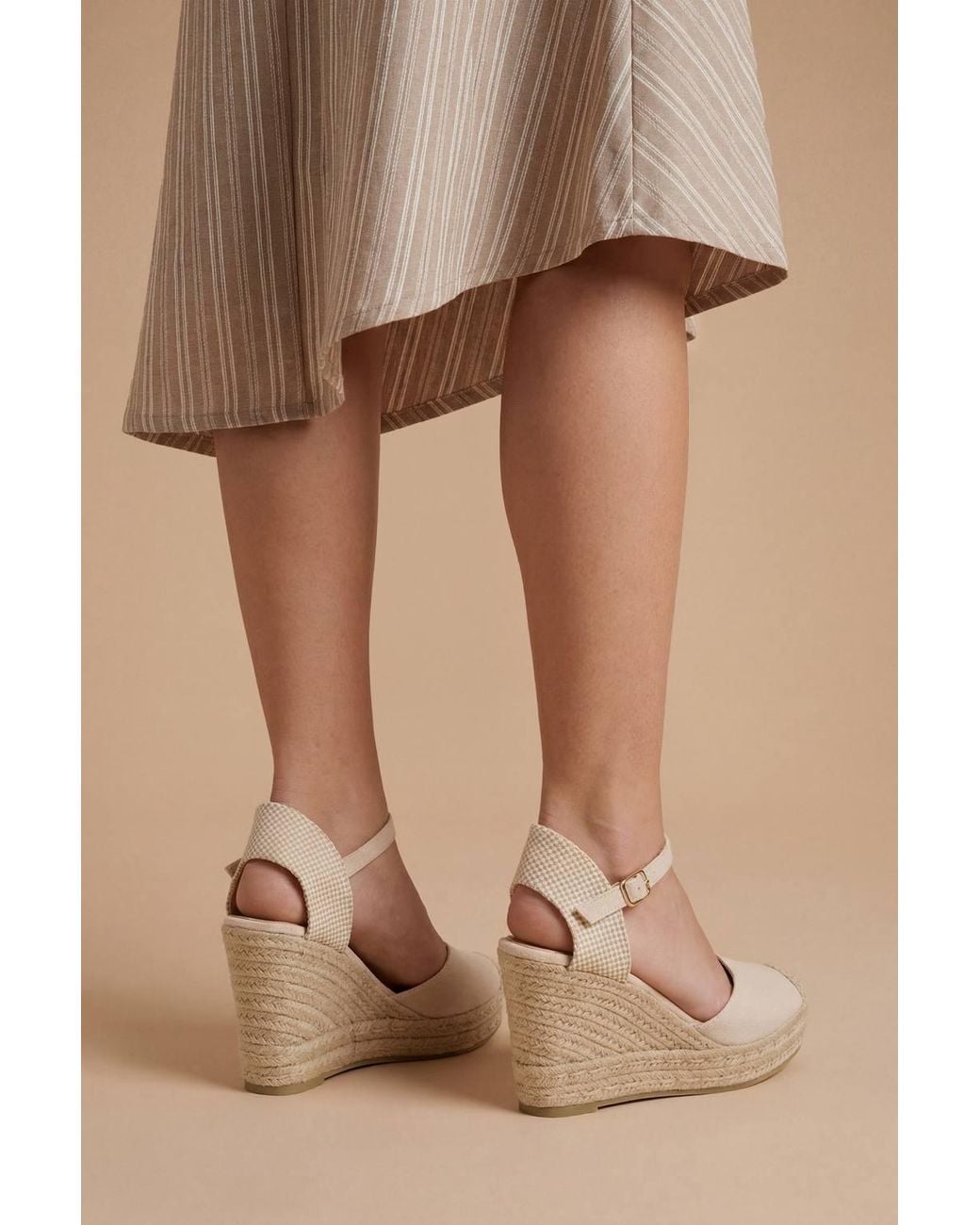 Dorothy Perkins Natural Elaina Textile Closed Toe Strap Wedges