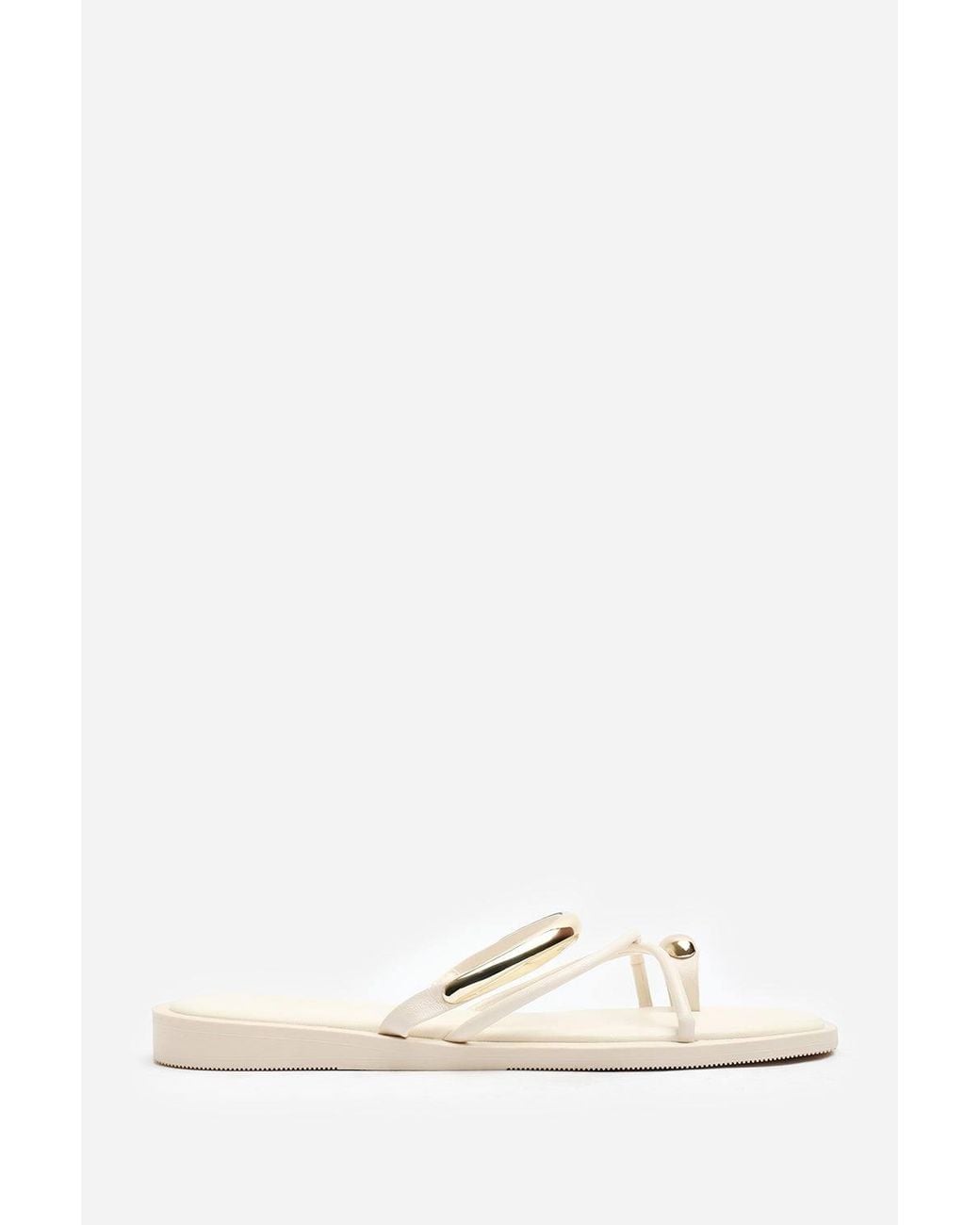 Where's That From Natural Zelina Strappy Metal Toe Loop Slide On Sandal